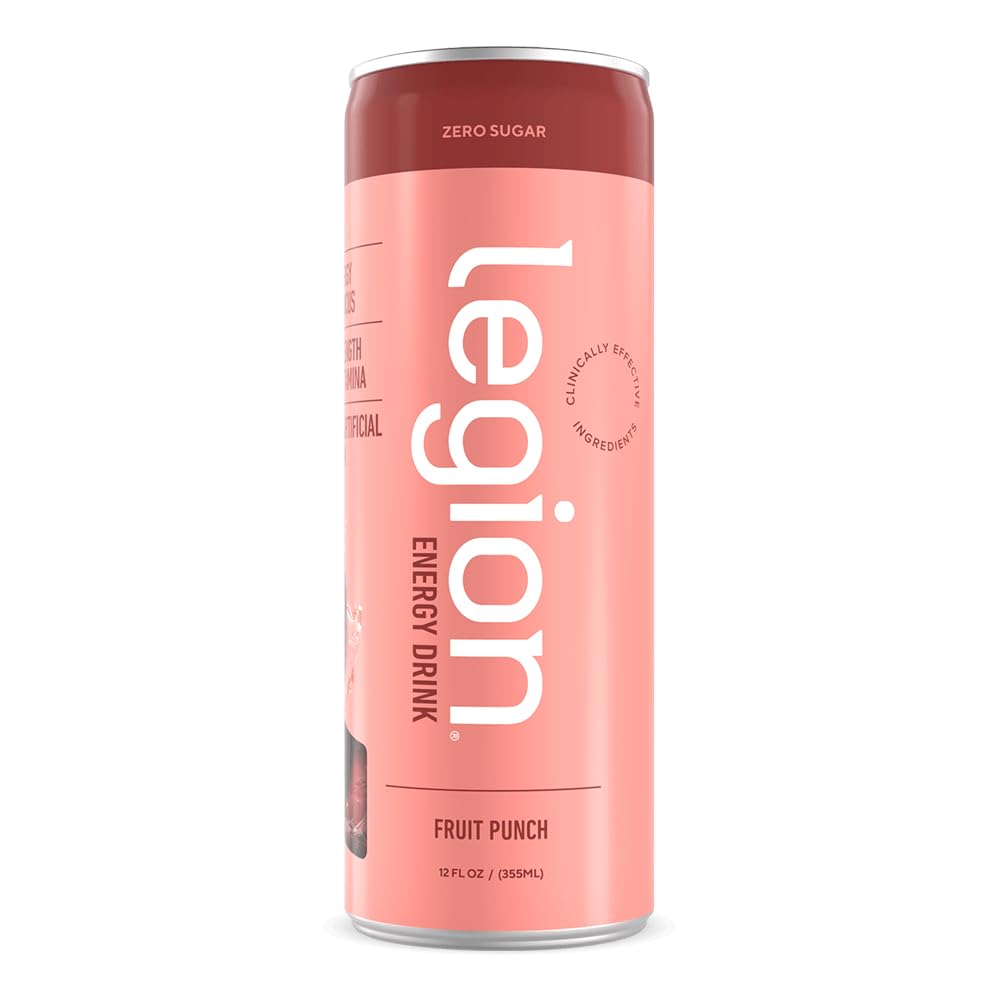 Legion Energy Drink - Naturally Sweetened and Flavored Healthy Energy Drinks - Sugar Free Energy Drinks w/Natural Caffeine, Theanine, Taurine, Citicoline and B Complex Vitamins (12 Pack) Fruit Punch