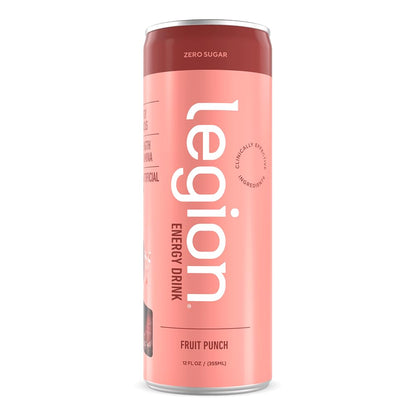 Legion Energy Drink - Naturally Sweetened and Flavored Healthy Energy Drinks - Sugar Free Energy Drinks w/Natural Caffeine, Theanine, Taurine, Citicoline and B Complex Vitamins (12 Pack) Fruit Punch