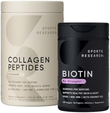 Sports Research® Collagen Peptides for Women & Men Hydrolyzed Type 1 & 3 Protein Supplement Easy Mixing Vital Nutrients Proteins and Vegan Biotin 10,000mcg Max Strength B7 120 Softgels (4 Month Supply Sports Research buy supplements Au