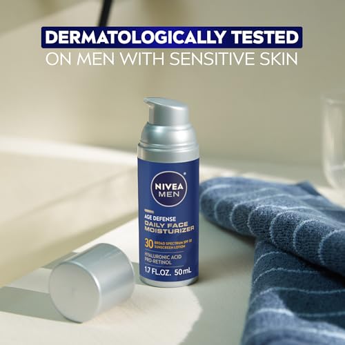 NIVEA MEN Age Defense Daily Face Moisturizer with Broad Spectrum SPF 30 Sunscreen, Pro-Retinol and Hyaluronic Acid, Beard-Friendly NIVEA MEN