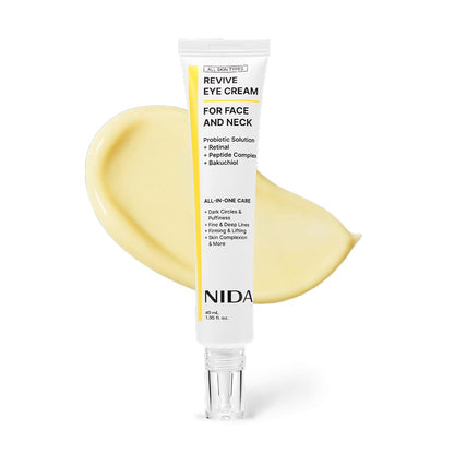 NIDA Revive Eye Cream For Face And Neck | Probiotics Lystate Solution, Retinal, Peptide Complex, Bakuchiol | Wrinkles, Fine Lines, Cell Turnover, Firm Skin Texture, Radiant Skin | 1.35 fl. oz., 40ml NIDA