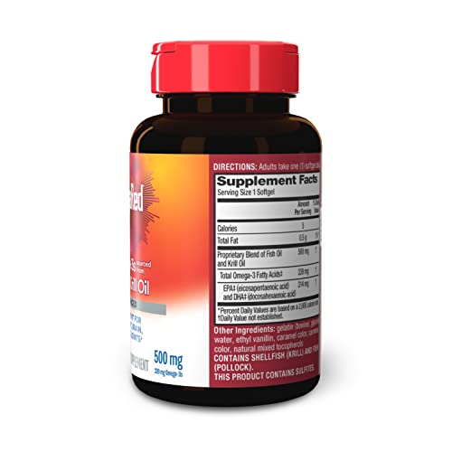 Megared Omega-3 Fish Oil + High Absorption Krill Oil 500mg Softgels, MegaRed Advanced 4in1 (80 count in a bottle) Concentrated Omega-3 Fish MegaRed