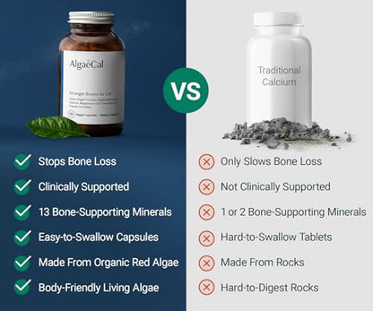 ALGAECAL - Plant Based Calcium Supplement for Women & Men - Organic Calcium 750mg with Vitamin D3 1000 IU, 13 Minerals for Bone Strength ALGAECAL