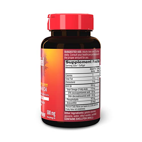 MegaRed Antarctic Krill Oil 500mg Omega 3 Fatty Acid Supplement, Extra Strength EPA & DHA Krill Oil Softgels (90cnt Box), Astaxanthin MegaRed