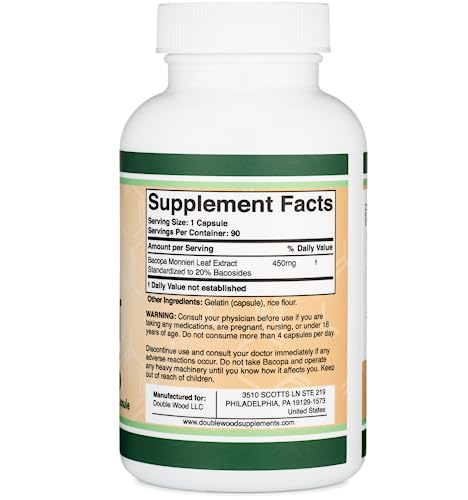 Bacopa Monnieri Capsules 20% Bacosides 450mg, 90 Count (Manufactured in USA Double Wood Supplements buy australia supplements