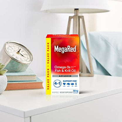 Megared Omega-3 Fish Oil + High Absorption Krill Oil 500mg Softgels, MegaRed Advanced 4in1 (80 count in a bottle) Concentrated Omega-3 Fish MegaRed