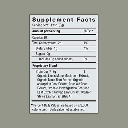 Moon Juice Brain Dust - Adaptogenic Mushroom Supplement for Memory & Focus - Lion’s Mane, Ginkgo Biloba & Ashwagandha - Caffeine-Free, Vegan Brain Supplement - 1.5 oz