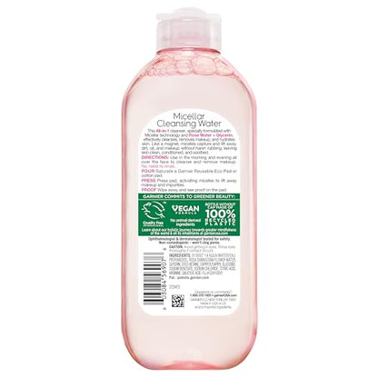 Garnier Micellar Water with Rose Water and Glycerin, Hydrating Facial Cleanser & Makeup Remover, For All Skin Types Garnier