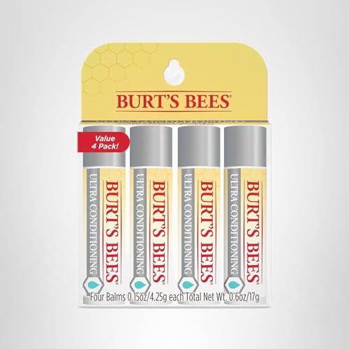 Burt's Bees Lip Balm, Moisturizing Lip Care, 100% Natural Origin, Ultra Conditioning with Shea, Cocoa & Kokum Butter (4 Pack) Burt's Bees