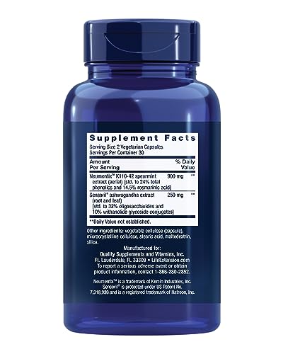 Life Extension Ashwagandha Plus Calm & Focus, ashwagandha Extract, Spearmint Extract, Focus, Attention, Relaxation, Advanced Formula, 60 Vegetarian Capsules Life Extension buy australia supplements