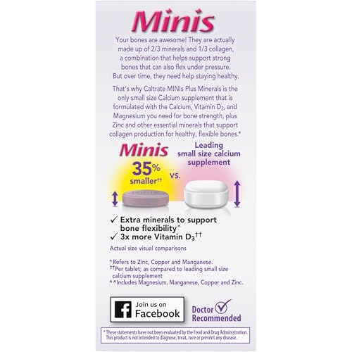 Caltrate Minis 600 Plus D3 Plus Minerals Calcium and Vitamin D Supplement Tablets, Bone Health and Mineral Supplement for Adults - 150 Count Caltrate