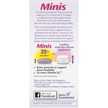Caltrate Minis 600 Plus D3 Plus Minerals Calcium and Vitamin D Supplement Tablets, Bone Health and Mineral Supplement for Adults - 150 Count Caltrate