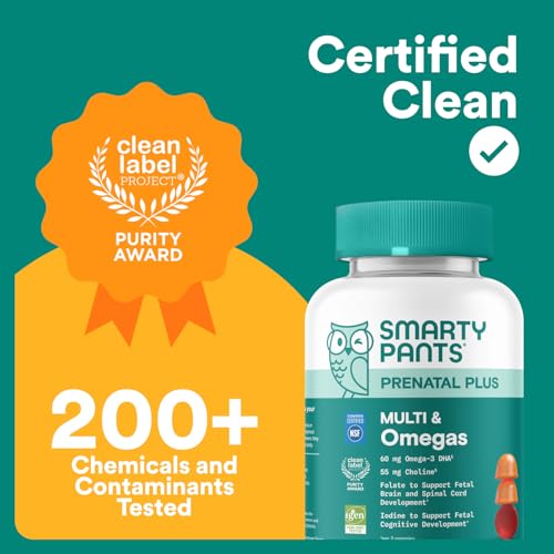 SmartyPants Prenatal Multivitamin Gummies with Omega 3 DHA/EPA, Methylfolate, Biotin, Vitamins D3, C, B12, B6, A, K, and Zinc, Gluten Free, Clean Label SmartyPants