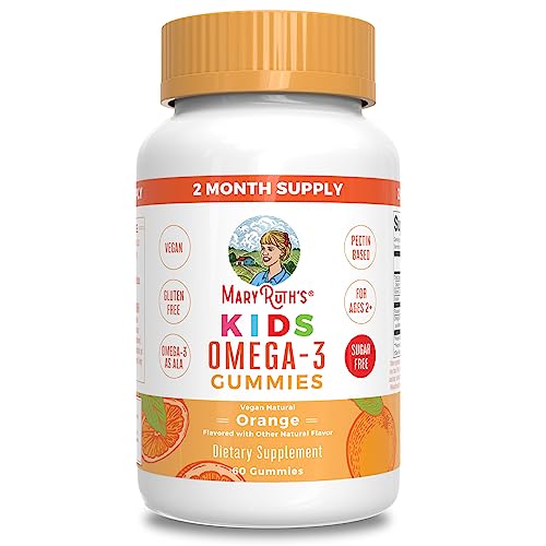 MARYRUTH'S Vegan Omega 3 Gummies for Kids 2+, 2 Month Supply, Sugar Free, Omega 3 Supplement with Vitamin C, Flaxseed Oil, Immune Support MARYRUTH'S