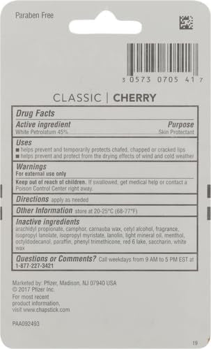 ChapStick Classic Skin Protectant Flavored Lip Balm Tube, Cherry Flavor, 0.15 Ounce (Pack of 3) ChapStick