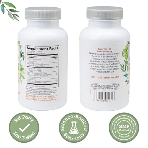 Quantum Health Super Lysine+ / Advanced Formula Lysine+ Immune Support with Vitamin C, Echinacea, Licorice, Propolis, Odorless Garlic Quantum
