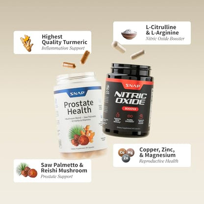Snap Supplements Prostate Health & Nitric Oxide Supplement Bundle for Men, 90 + 60 Vegetarian Capsules (1 Month Supply) Snap Supplements