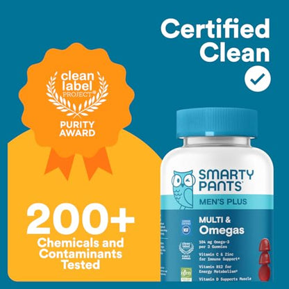 SmartyPants Men's Multivitamin Gummies with Omega 3 DHA/EPA, Methylfolate, Vitamin D3, C, B12, B6, A, K, Zinc SmartyPants