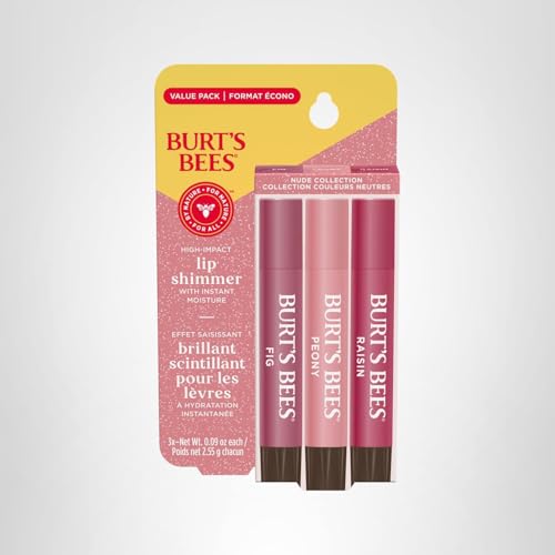 Burt's Bees Easter Basket Stuffers, Lip Shimmer Nude Collection, Tinted Lip Balm, Moisturizing for All Day Hydration with Natural Glowy Finish Burt's Bees
