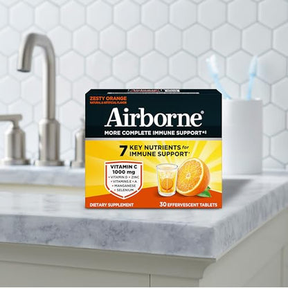 Airborne 1000mg Vitamin C with Vitamin D & Zinc, Sugar Free Multivitamin Immune Support Supplement, Antioxidants Vitamins A C & Vitamin E Airborne