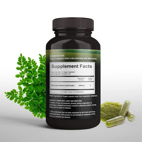 SUPREME HERBALS, 100% Raw and Pure Moringa Leaf Powder Capsules. Organic Certified Moringa Leaf. Natural Superfood with Essential Amino Acids SUPREME HERBALS