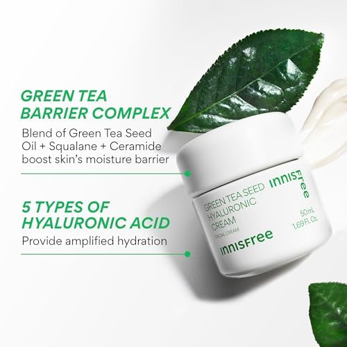innisfree Green Tea Seed Hyaluronic Acid Cream, Korean Face Moisturizer with Ceramide & Skin Barrier Complex, Fragrance-Free & Non-Comedogenic innisfree