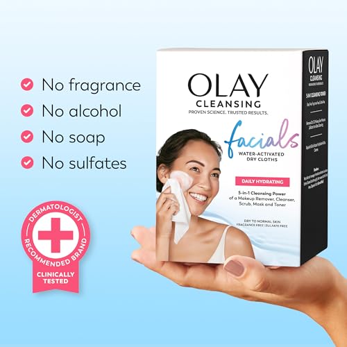 Olay Makeup Remover Wipes, Daily Facials Hydrating Face Cleanser for Normal to Dry Skin Olay