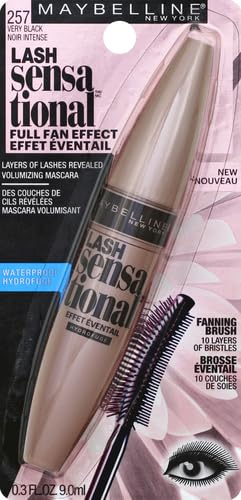 Maybelline Lash Sensational Waterproof Mascara, Lengthening and Volumizing for a Full Fan Effect,Very Black, 1 Count MAYBELLINE