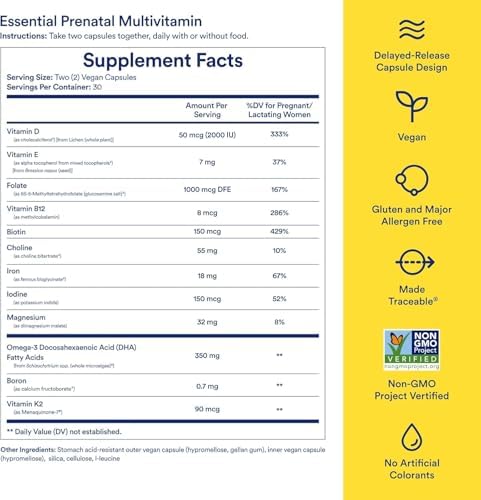 Ritual Prenatal Multivitamin and Vegan Omega 3 Supplement - Supports Mom and Baby During Pregnancy, Brain, Heart, and Eye Health - with Folate, Choline, Omega-3 DHA and EPA - Vegan - 30 Servings