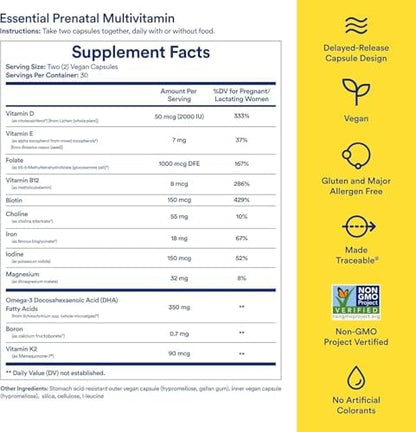 Ritual Prenatal Multivitamin and Vegan Omega 3 Supplement - Supports Mom and Baby During Pregnancy, Brain, Heart, and Eye Health - with Folate, Choline, Omega-3 DHA and EPA - Vegan - 30 Servings