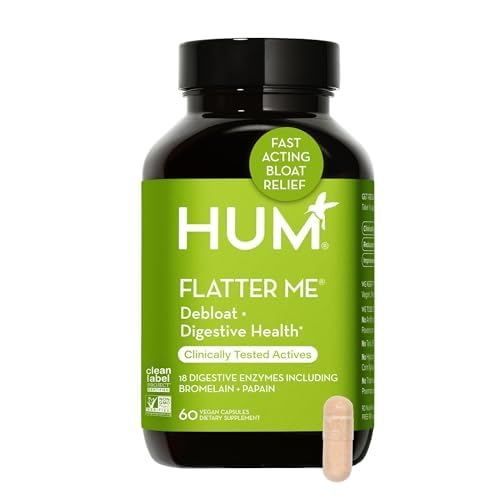 HUM Flatter Me Digestive Enzymes for Women & Men, Digestive Health Bloating Supplement with Ginger & Peppermint Leaf, Fast Acting Anti Bloat Pills Multi Enzyme for Debloating, Vegan, 60 Capsules HUM buy australia supplements