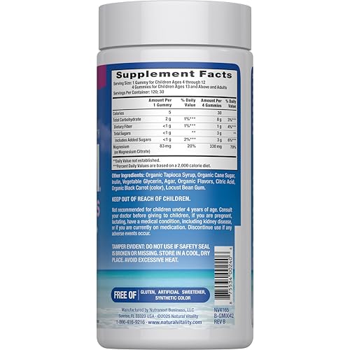 Natural Vitality Calm, Magnesium Citrate Supplement, Stress Relief Gummies, Supports a Healthy Response to Stress, Gluten Free Natural Vitality