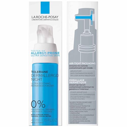 La Roche-Posay Toleriane Dermallergo Night Cream for Face, Intense Soothing Moisturizer with Vitamin E, Allergy Tested La Roche-Posay