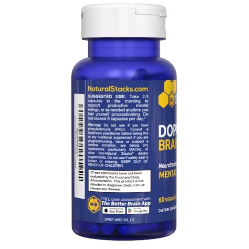 NATURAL STACKS Dopamine Brain Food - 650mg L-Tyrosine Supplement - Dopamine Supplement for Focus & Mental Drive - Supports Mental Energy - Neurotransmitter Support with B Vitamins - 60 Capsules NATURAL STACKS buy australia supplements