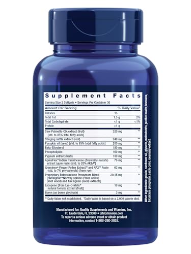 Life Extension Ultra Prostate Formula, Saw Palmetto for Men, pygeum, stinging Nettle Root, lycopene, Prostate Health, Urination Flow Life Extension
