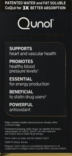 Qunol Ultra CoQ10 100mg, 3x Better Absorption, Patented Water and Fat Soluble Natural Supplement Form of Coenzyme Q10 Qunol