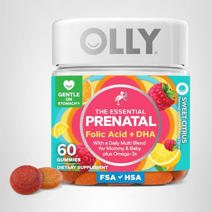 OLLY Prenatal Multivitamin Gummy, Supports Healthy Growth and Brain Development, Folic Acid, Vitamin D, Omega 3 DHA, Chewable Supplement OLLY
