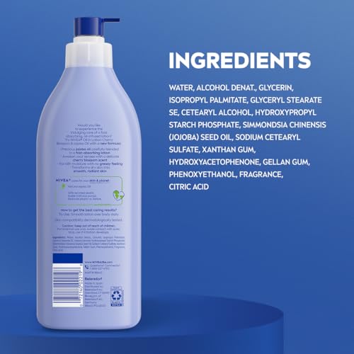 NIVEA Oil Infused Cherry Blossom and Jojoba Oil Body Lotion for Women, Fast-Absorbing and Non-Greasy Cherry Blossom Scented NIVEA