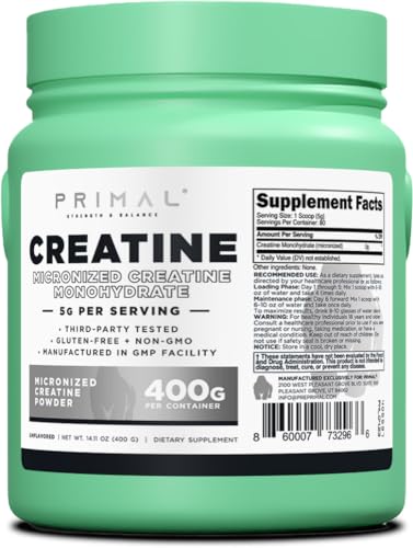 Primal Creatine Monohydrate Powder (400 Grams) | Unflavored Micronized Creatine Primal buy australia supplements