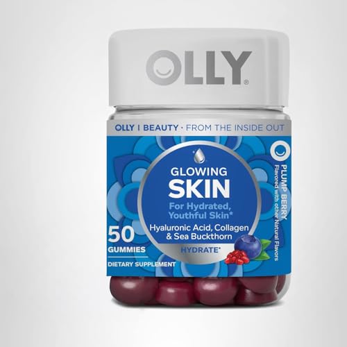 OLLY Glowing Skin Gummy, Hydrated & Youthful Skin,* Hyaluronic Acid, Collagen Peptides, Sea Buckthorn, Plump Berry Flavor OLLY