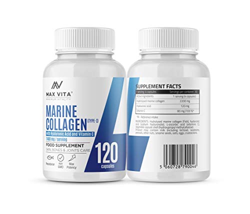 Marine Collagen Type 1 2400mg - 120 Capsules Supplement with Hyaluronic Acid and Vitamin C MAX VITA MAXIMUM VITALITY buy australia supplements