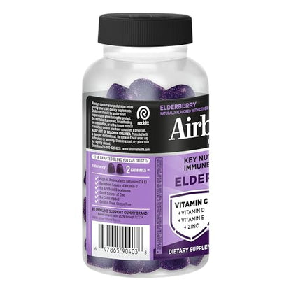 Airborne Elderberry + Zinc & Vitamin C Gummies For Adults, Immune Support Vitamin D & Zinc Gummies With Powerful Antioxidant Vitamins C D & E Airborne