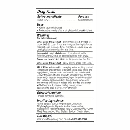 The Ordinary Sulfur 10% Powder-to-Cream Acne Spot Treatment Concentrate, Reduces Pimple Size and Zit Redness, 0.18 Oz The Ordinary