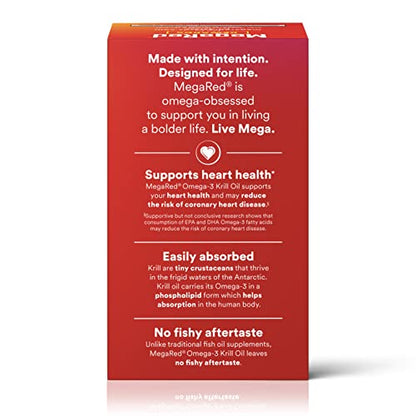 MegaRed Antarctic Krill Oil 500mg Omega 3 Fatty Acid Supplement, Extra Strength EPA & DHA Krill Oil Softgels (90cnt Box), Astaxanthin MegaRed