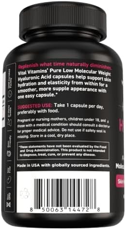 Vital Vitamins Hyaluronic Acid Supplements, 60 Capsules | 200mg Low Molecular Weight HA, Supports Skin Hydration, Elasticity & Joint Comfort, Vegan & Non-GMO Gsupps Australia