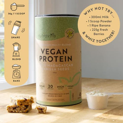 Vegan Protein Powder - Vanilla Flavour - Plant-Based High Protein Powder - 25g Protein per 36g Serving NutravitaBuy Supplements Australia
