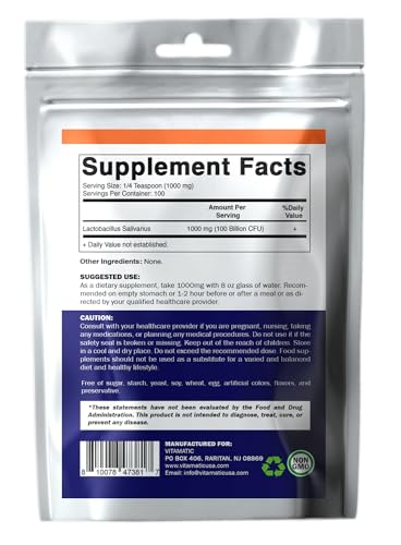 Vitamatic Lactobacillus Salivarius Probiotic Powder - Digestive Support - 100 Gram Vitamatic buy australia supplements