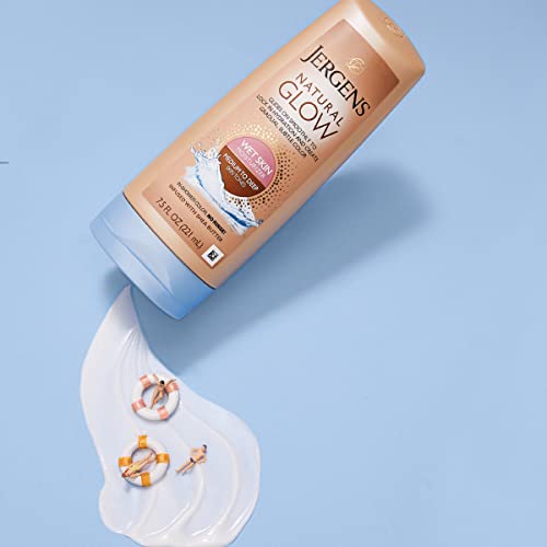 Jergens Natural Glow In Shower Lotion, Self Tanner for Medium to Deep Skin Tone, Sunless Tanning Wet Skin Lotion for Gradual Jergens