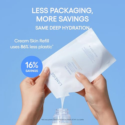 LANEIGE Cream Skin Toner & Moisturizer Mini: Lightweight Refillable Korean Milky Toner with Ceramide LANEIGE