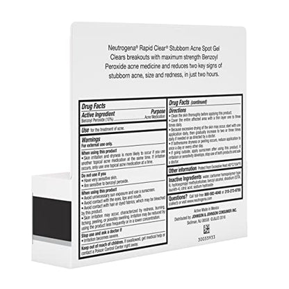 Neutrogena Rapid Clear Stubborn Acne Spot Treatment Gel, Maximum Strength 10% Benzoyl Per-oxide Neutrogena